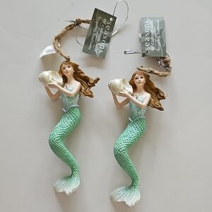 Mermaids Holding Conch Shell Hanging Christmas Ornaments Set Of Two